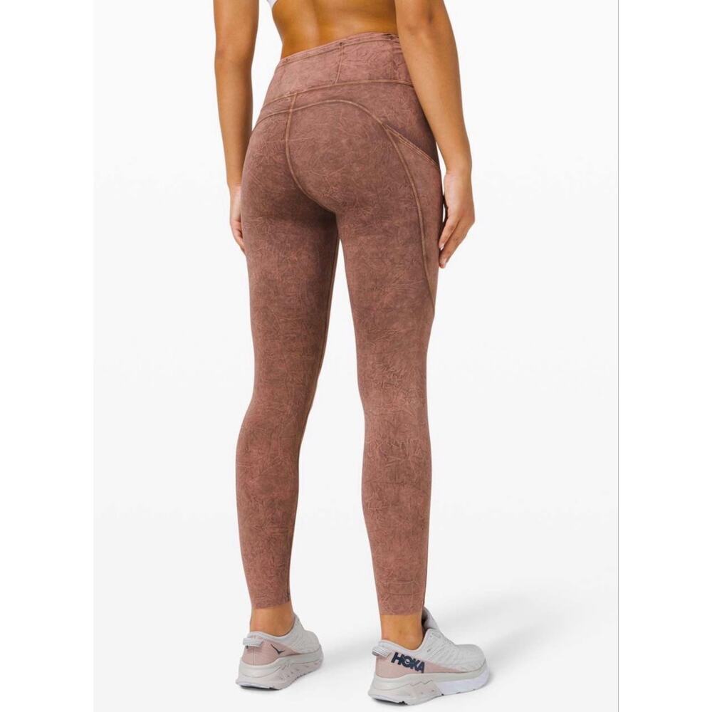 Lululemon Fast Free HR Tight 25" Nulux Size 4 Ice Wash Brown Earth W5CTRS *EUC